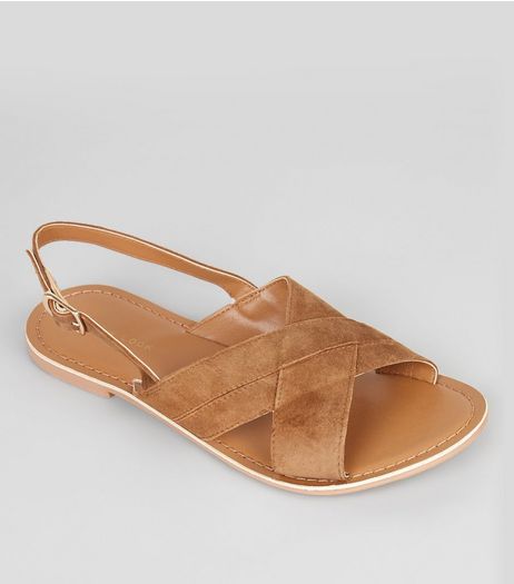 Tan Suede Cross Strap Sandals | New Look