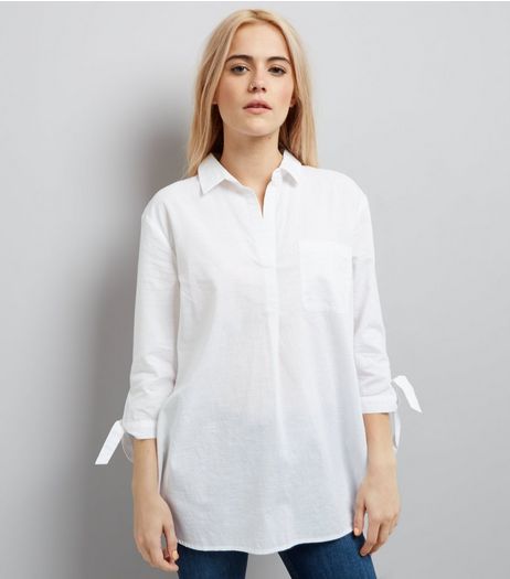 White Tie Sleeve Overhead Shirt | New Look
