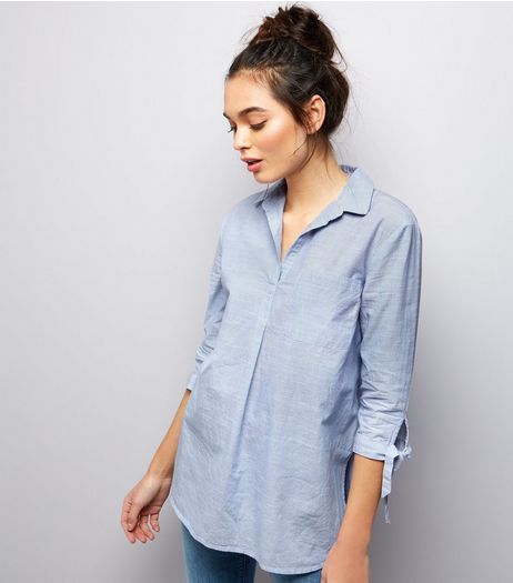 Blue Tie Sleeve Overhead Shirt | New Look