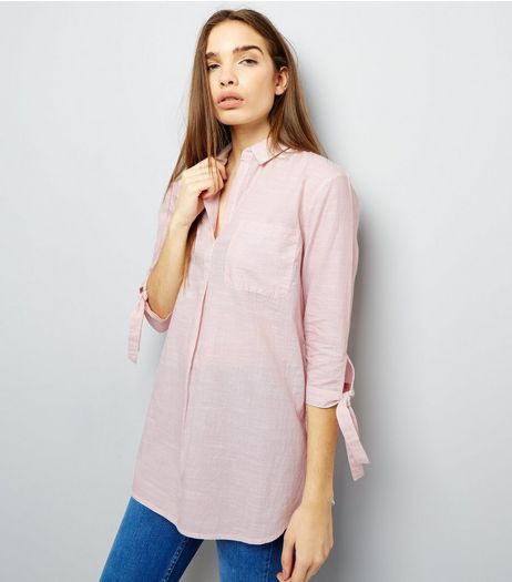 Shell Pink Tie Sleeve Over Head Shirt | New Look