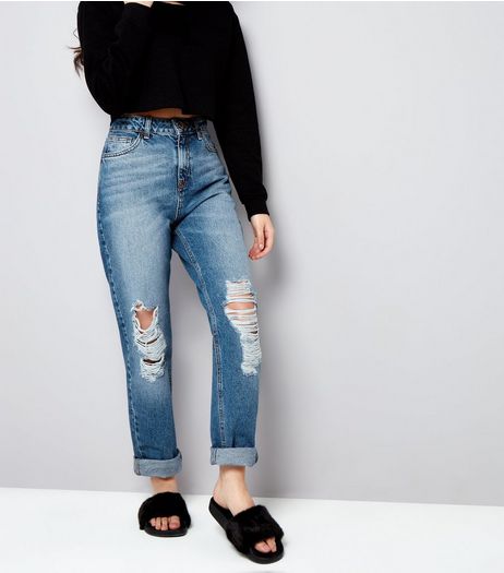 Blue Ripped Mom Jeans | New Look