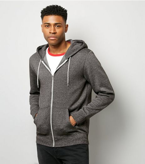 Grey Marl Zip Front Hoodie | New Look