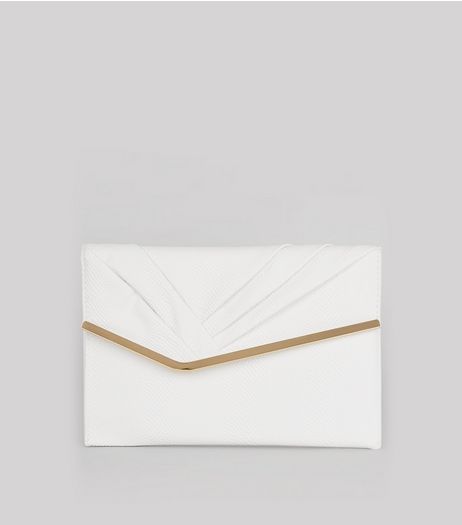 White Snakeskin Texture Metal Trim Clutch | New Look