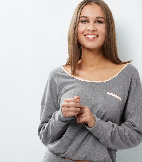 Pale Grey Brushed Sateen Trim Lounge Sweater | New Look