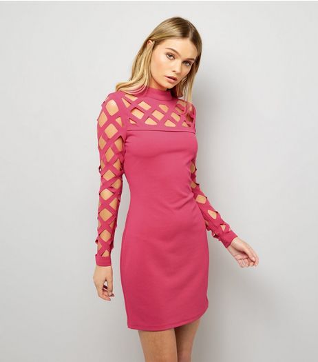 Parisian Bright Pink Lattice Panel Bodycon Dress | New Look