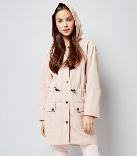 Teens Shell Pink Drawstring Waist Longline Mac | New Look
