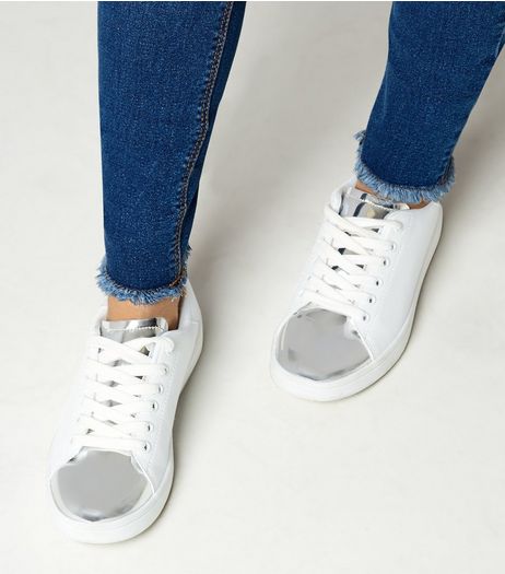 Teens Silver Metallic Panel Trainers | New Look