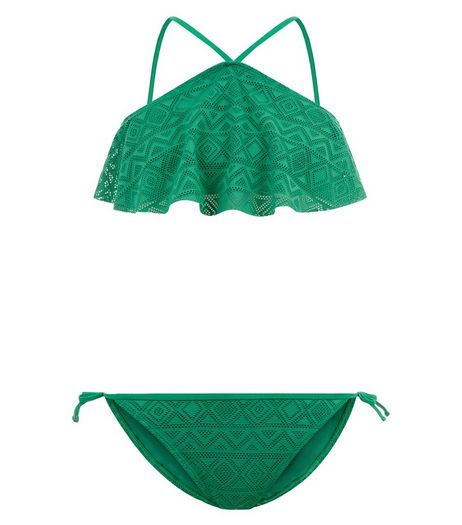 Teens Green Crochet High Neck Bikini | New Look