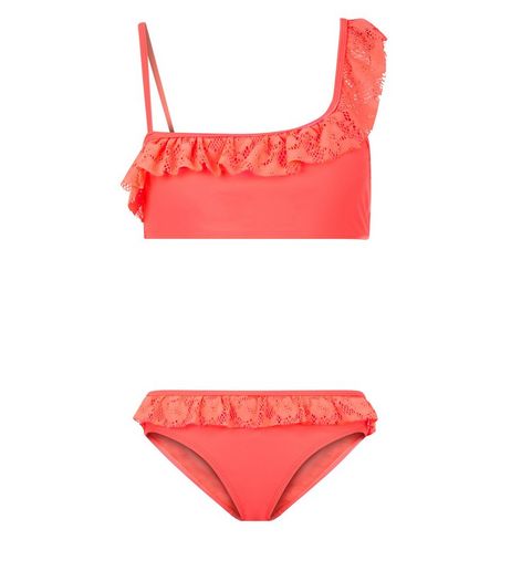 Teens Orange Off The Shoulder Frill Trim Bikini | New Look