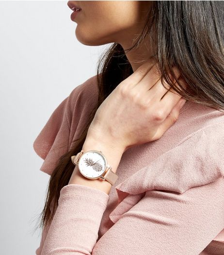 Rose Rose Metallic Pineapple Dial Watch | New Look