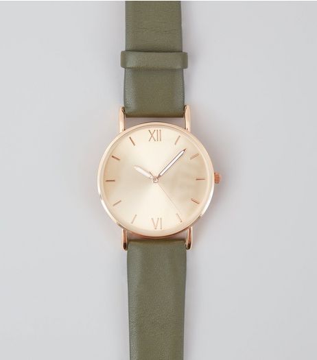 Khaki Strap Metallic Face Watch | New Look