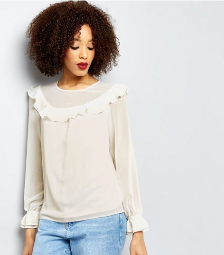 Cream Frill Trim Yoke Top | New Look