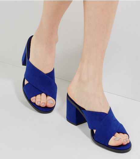 Blue Suedette Cross Strap Heeled Mules | New Look
