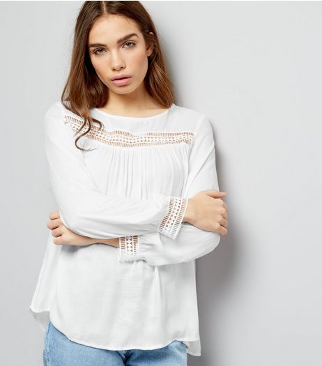Cream Cut Out Trim Long Sleeve Top | New Look