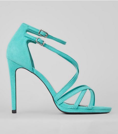 Green Suedette Cross Strap Heeled Sandals | New Look