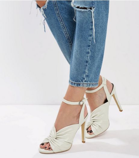 White Knot Front Ankle Strap Heels | New Look