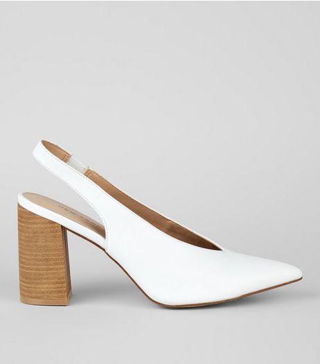 White Pointed V Throat Sling Back Heels | New Look