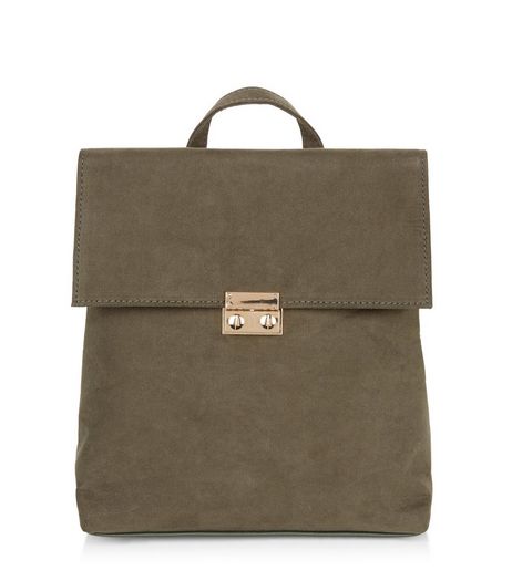 Khaki Suedette Fold Over Mini Backpack | New Look