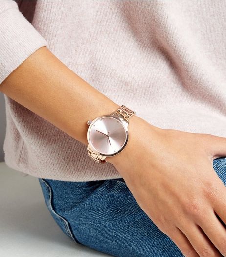 Rose Gold Diamante Dial Watch | New Look