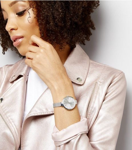 Silver Mesh Skinny Strap Diamante Watch | New Look