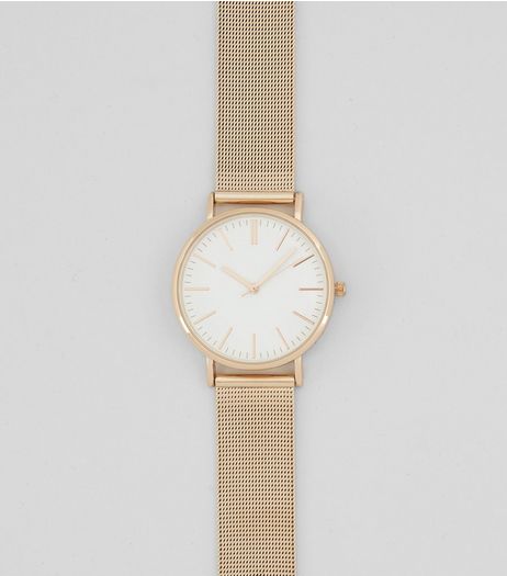 Rose Gold Skinny Mesh Strap Watch | New Look