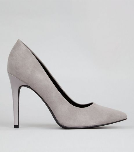 Wide Fit Grey Suedette Pointed Court Shoes | New Look