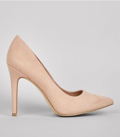 Wide Fit Nude Suedette Pointed Court Shoes | New Look