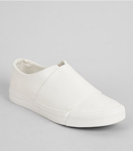 White Split Front Slip-On Trainers | New Look