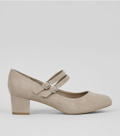 Extra Wide Fit Grey Suedette Double Cross Strap Court Shoes | New Look