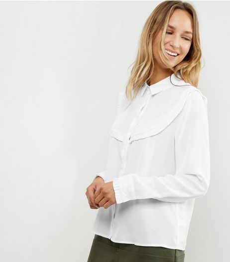 White Frill Trim Long Sleeve Shirt | New Look
