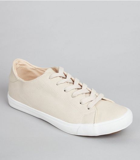 Cream Lace Up Contrast Sole Trainers | New Look