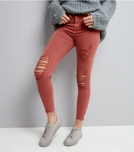 Red Ripped Skinny Jenna Jeans | New Look