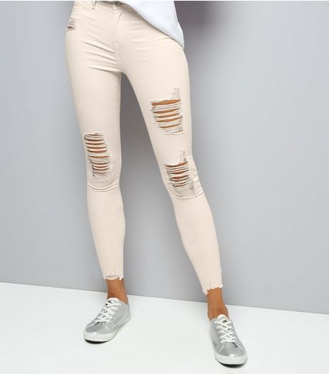 Shell Pink Ripped Skinny Jenna Jeans | New Look