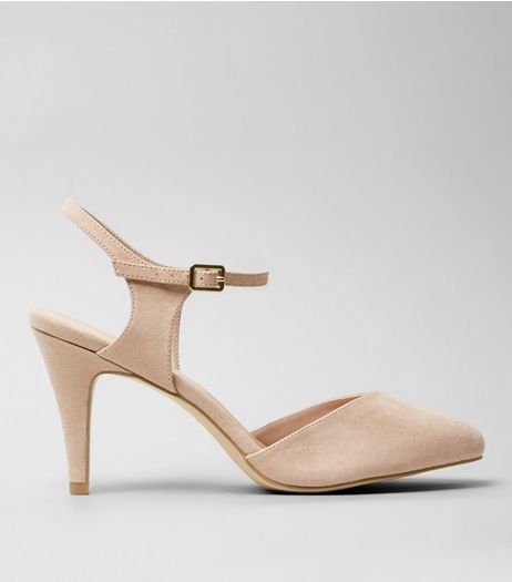 Wide Fit Stone Soft Pointed Ankle Strap Heels | New Look