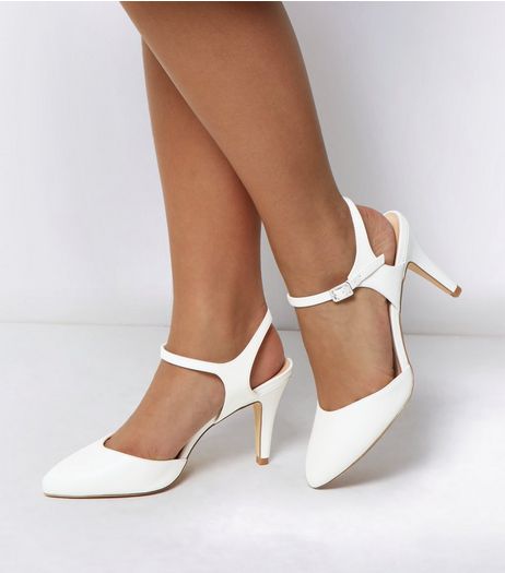 Wide Fit White Ankle Strap Heels | New Look
