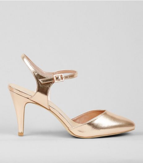 Wide Fit Rose Gold Metallic Ankle Strap Heels | New Look