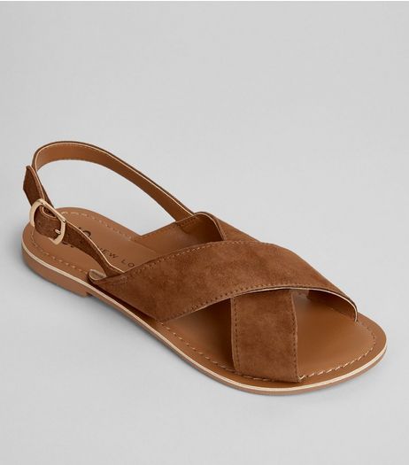 Teens Tan Suede Cross Front Sandals | New Look
