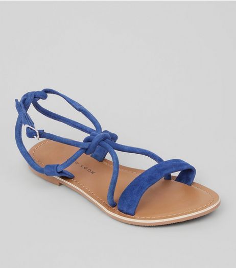 Teens Blue Suede Knot Strap Sandals | New Look