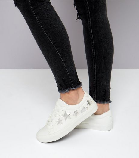 Teens White Metallic Star Trainers | New Look