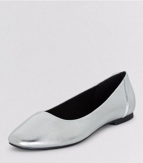 Teens Silver Patent Square Toe Shoes | New Look