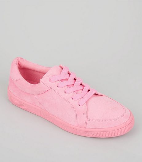 Teens Pink Suedette Lace Up Trainers | New Look