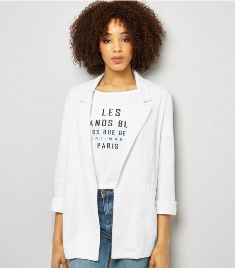 White Girlfriend Jersey Blazer | New Look
