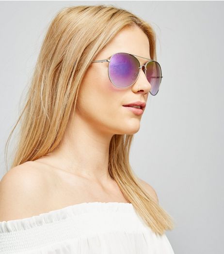 Purple Mirrored Pilot Sunglasses | New Look