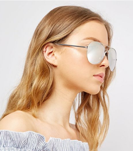 Silver Mirrored Pilot Sunglasses | New Look