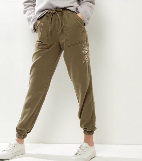 Khaki Rose Embroidered Joggers | New Look