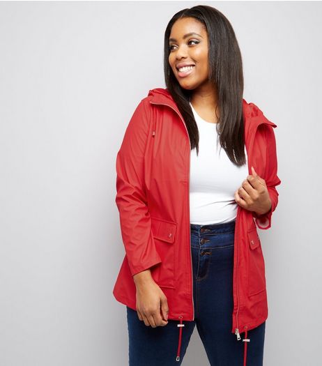Curves Red Matte Rain Coat | New Look