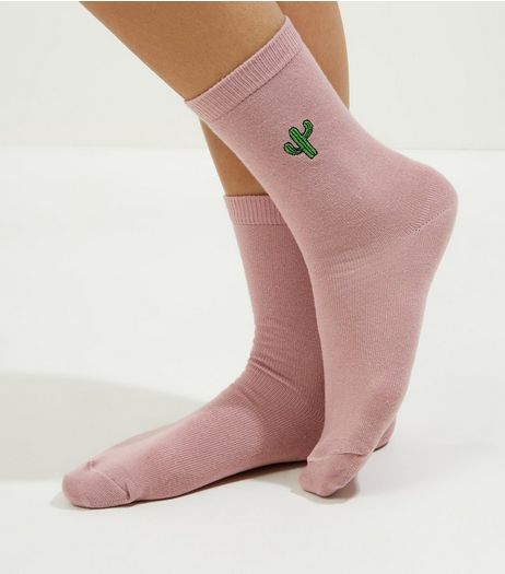 Pink Embroidered Cactus Socks | New Look