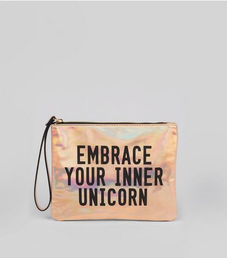 Pink Metallic Embrace Your Inner Unicorn Pouch | New Look
