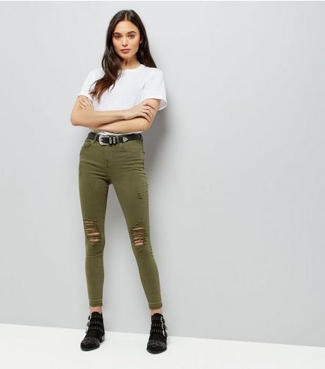 Khaki Ripped Knee Skinny Jenna Jeans | New Look