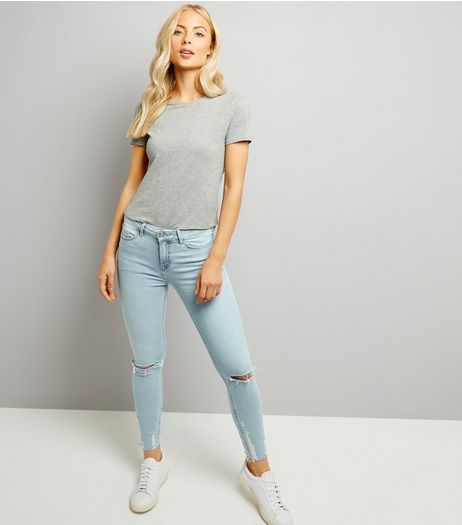 Blue Ripped Knee Skinny Jeans | New Look